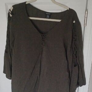 Torrid Army Green Lace Up Shirt With Wide Sleeves